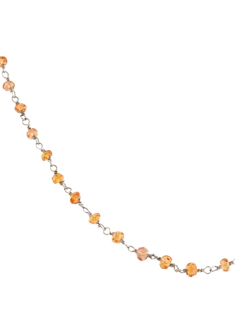 Orange Sapphire Wire Wrap Necklace, White Gold