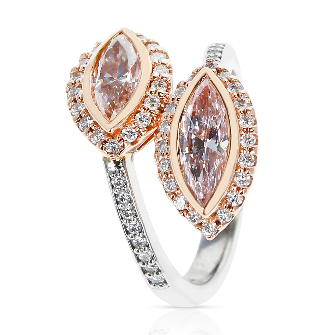 Twin Marquise Pink Diamond Ring accented with Pink and White Round Diamonds