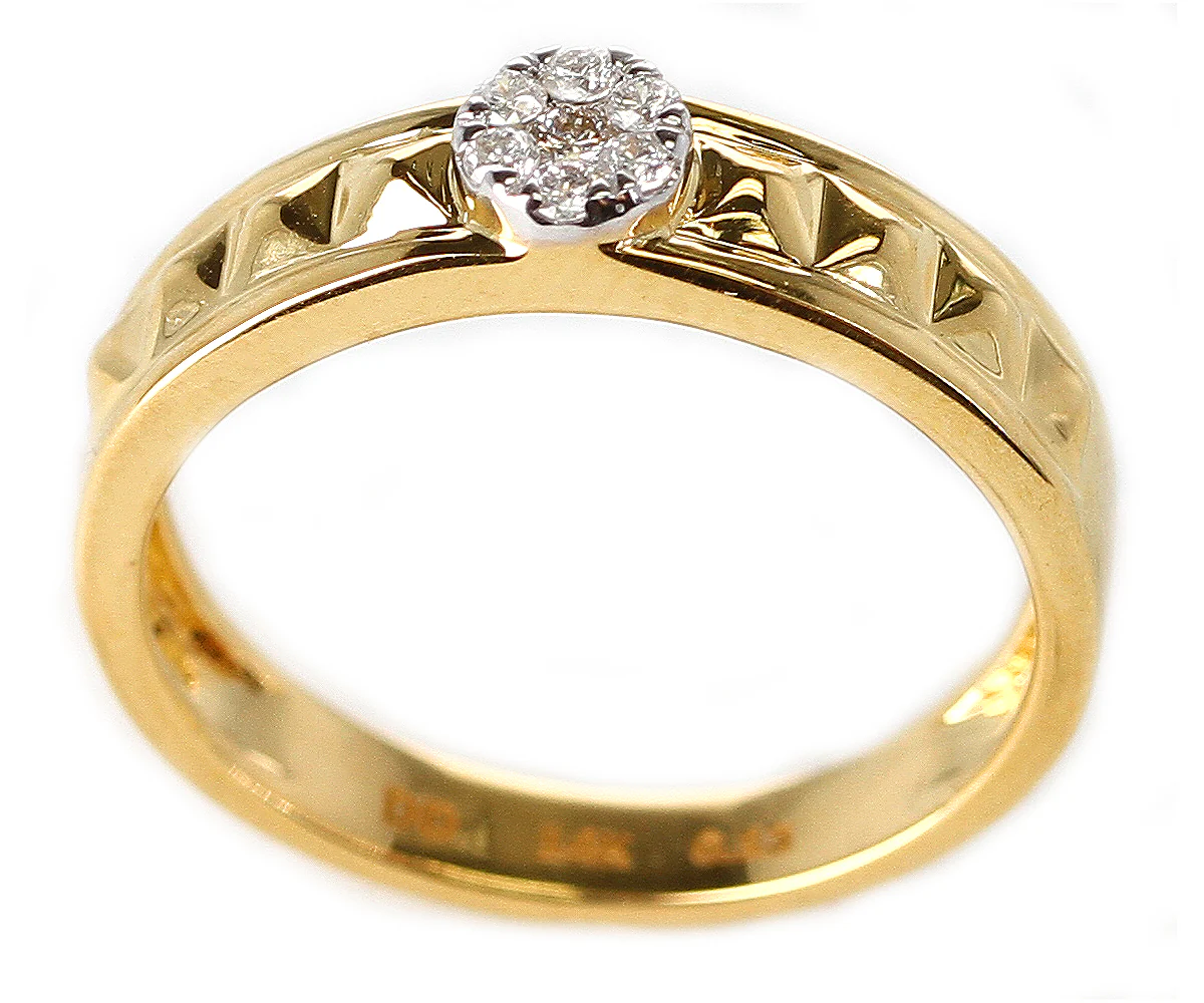 Elevated Pyramid Yellow Gold Ring with Diamonds, 14K