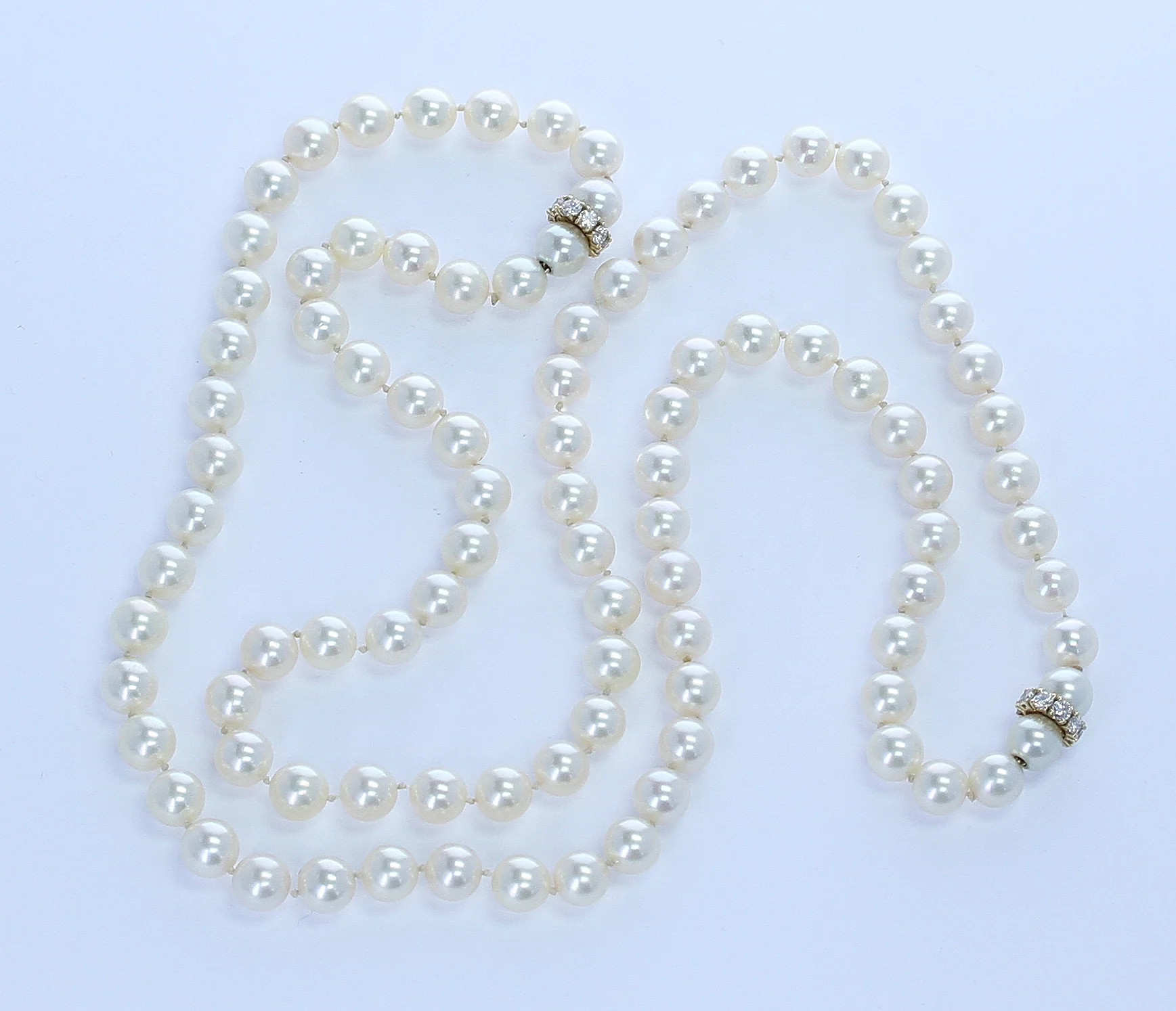 Pearl Beads Necklace with Diamond Discs