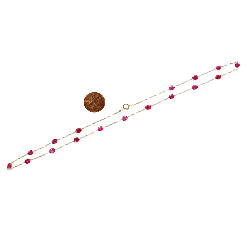 Oval Shape Blue Sapphire Necklace, 18 Karat Gold