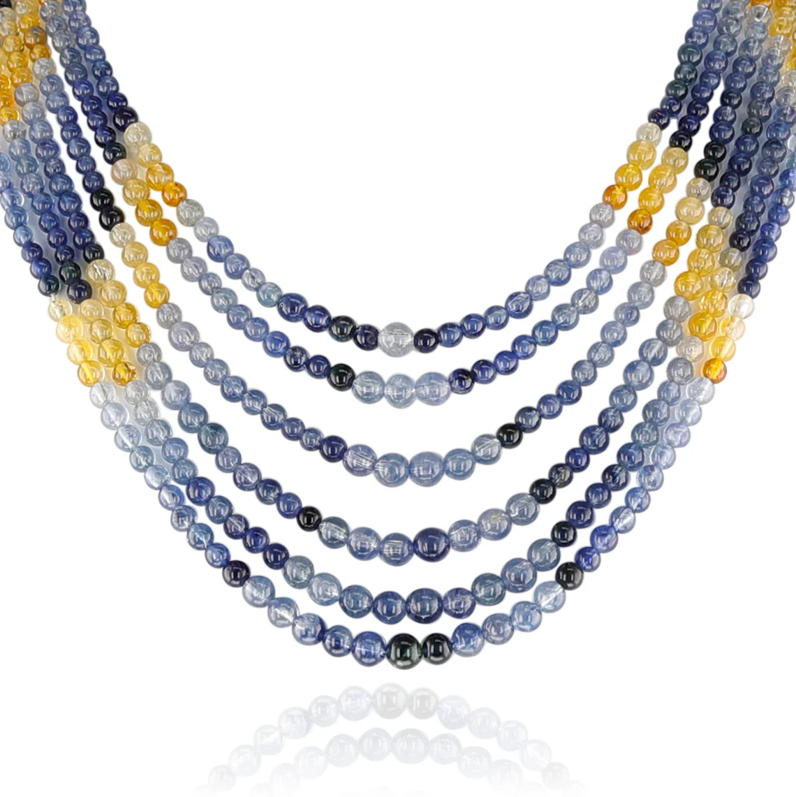 GIA Certified Genuine Round Yellow and Blue Sapphire Sphere Beads Necklace