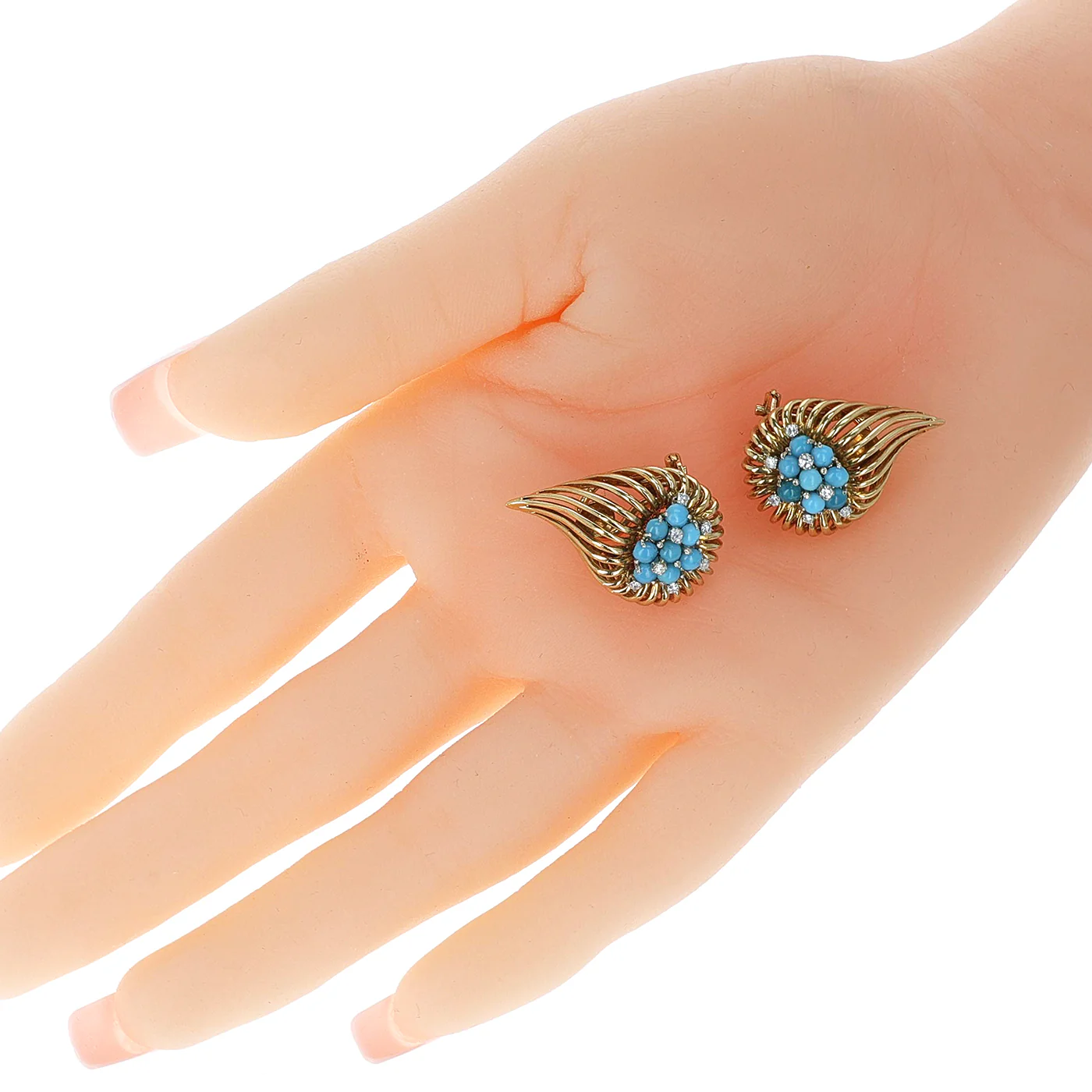 Italy Tiffany & Co. Retro-Style Leaf Turquoise and Diamond Earrings
