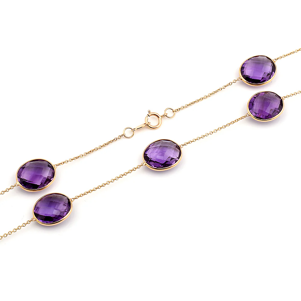 Oval shape Amethyst Necklace, 18 Karat Gold