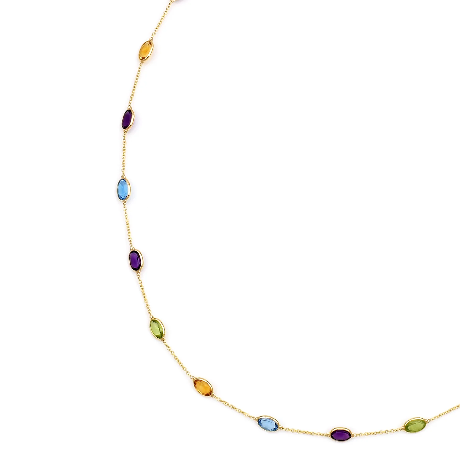 Amethyst, Citrine, Blue Topaz, Peridot Multi-Stone Necklace, 18 Karat Gold