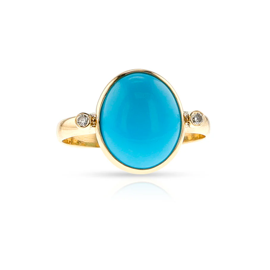 Oval Turquoise Cabochon and Diamond Statement Ring, 18K