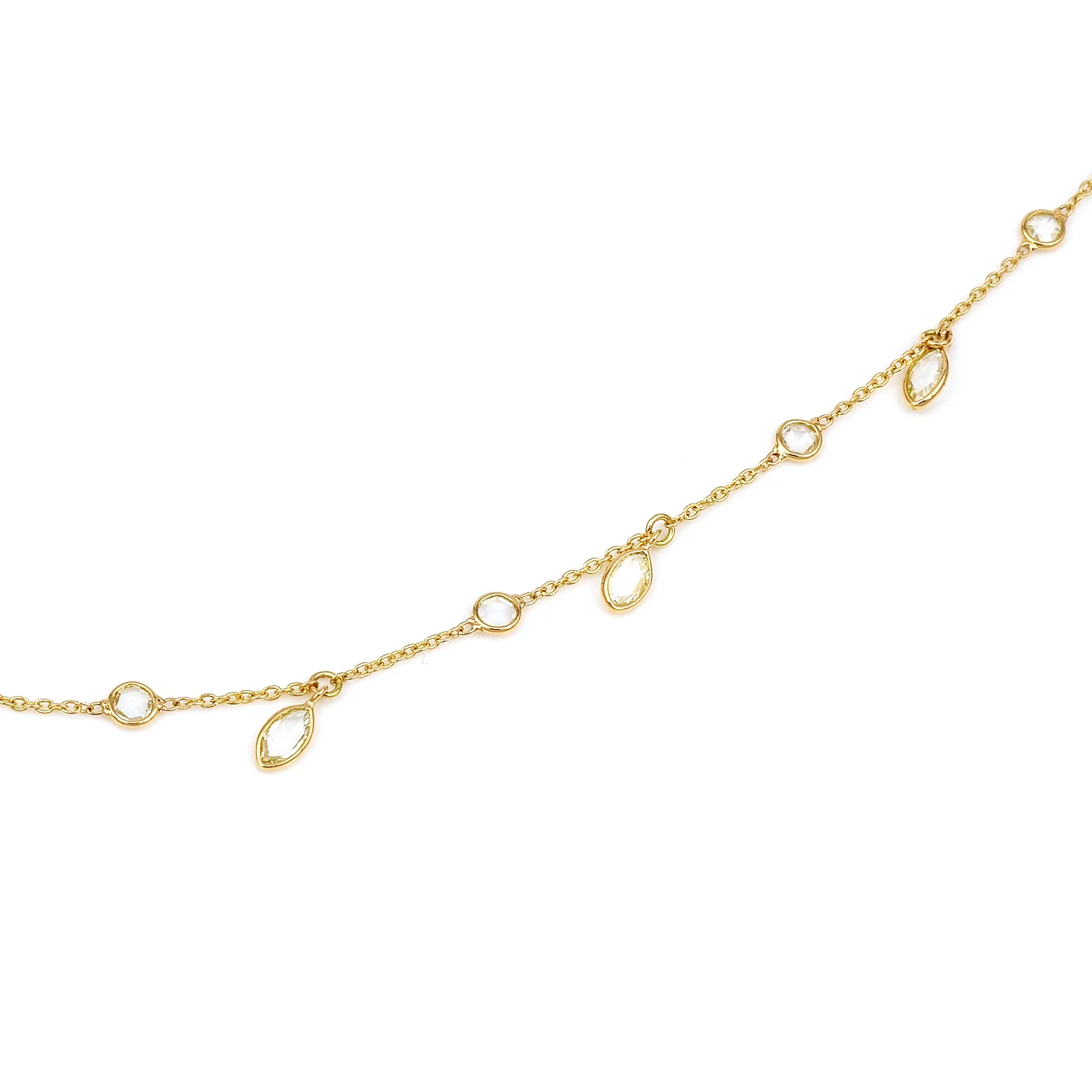 Mixed Cut Diamond Rose-Cut Necklace with Drops, 18k