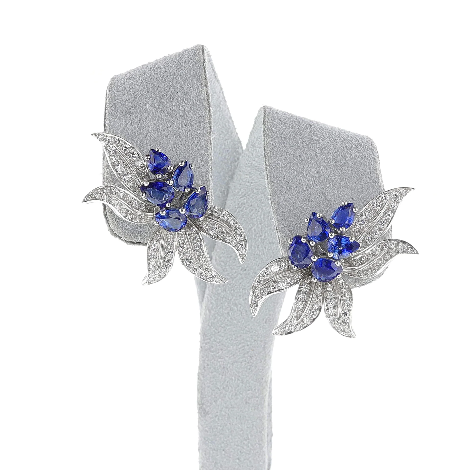 Sapphire and Diamond Half-Flower Earrings, 18k