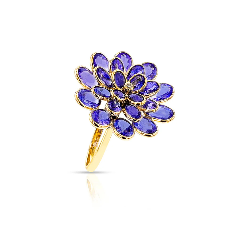 Tanzanite and Diamond Cocktail Floral Ring, 18K