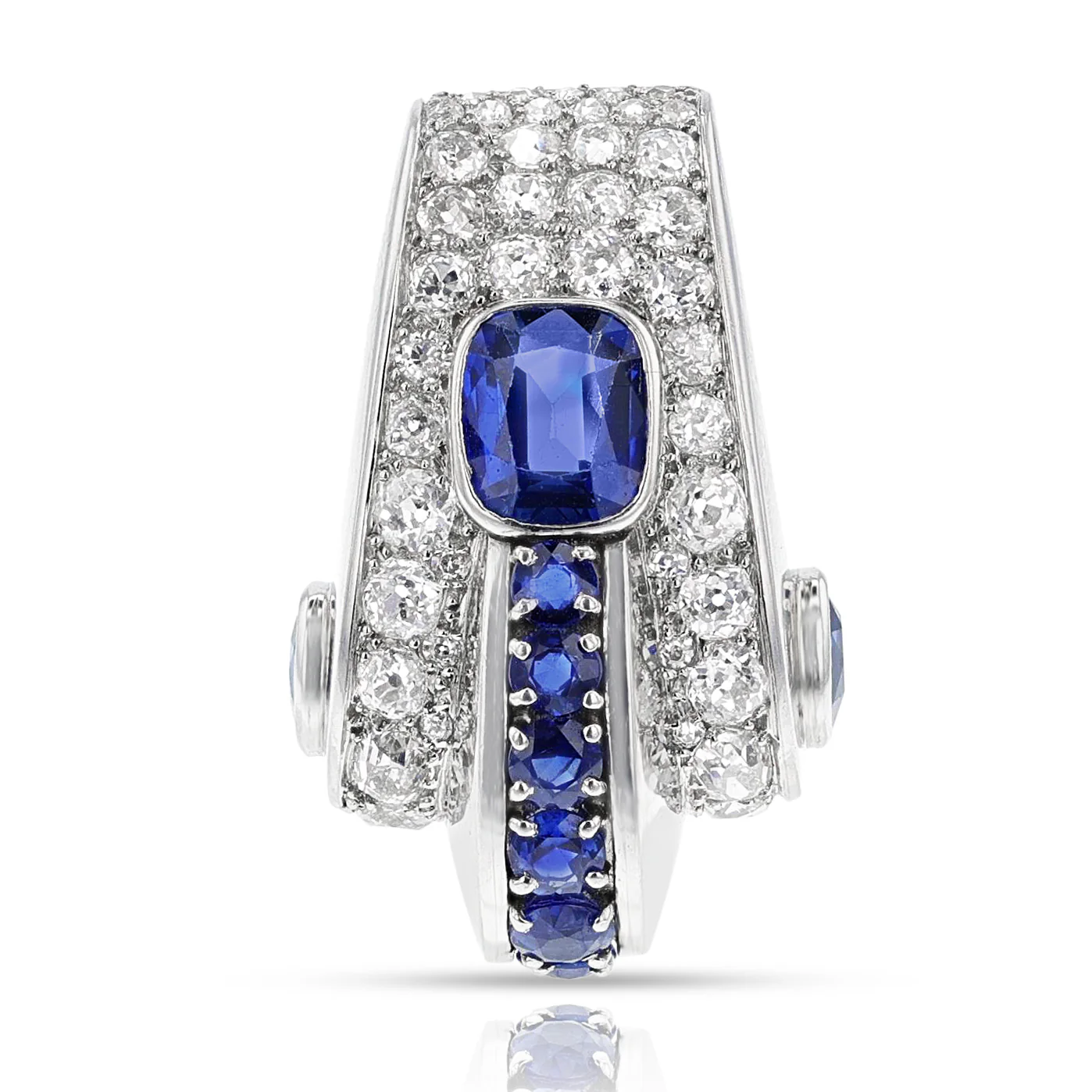 GIA Certified Bancelin Art Deco Natural Sapphire and Diamond Pendant, Platinum