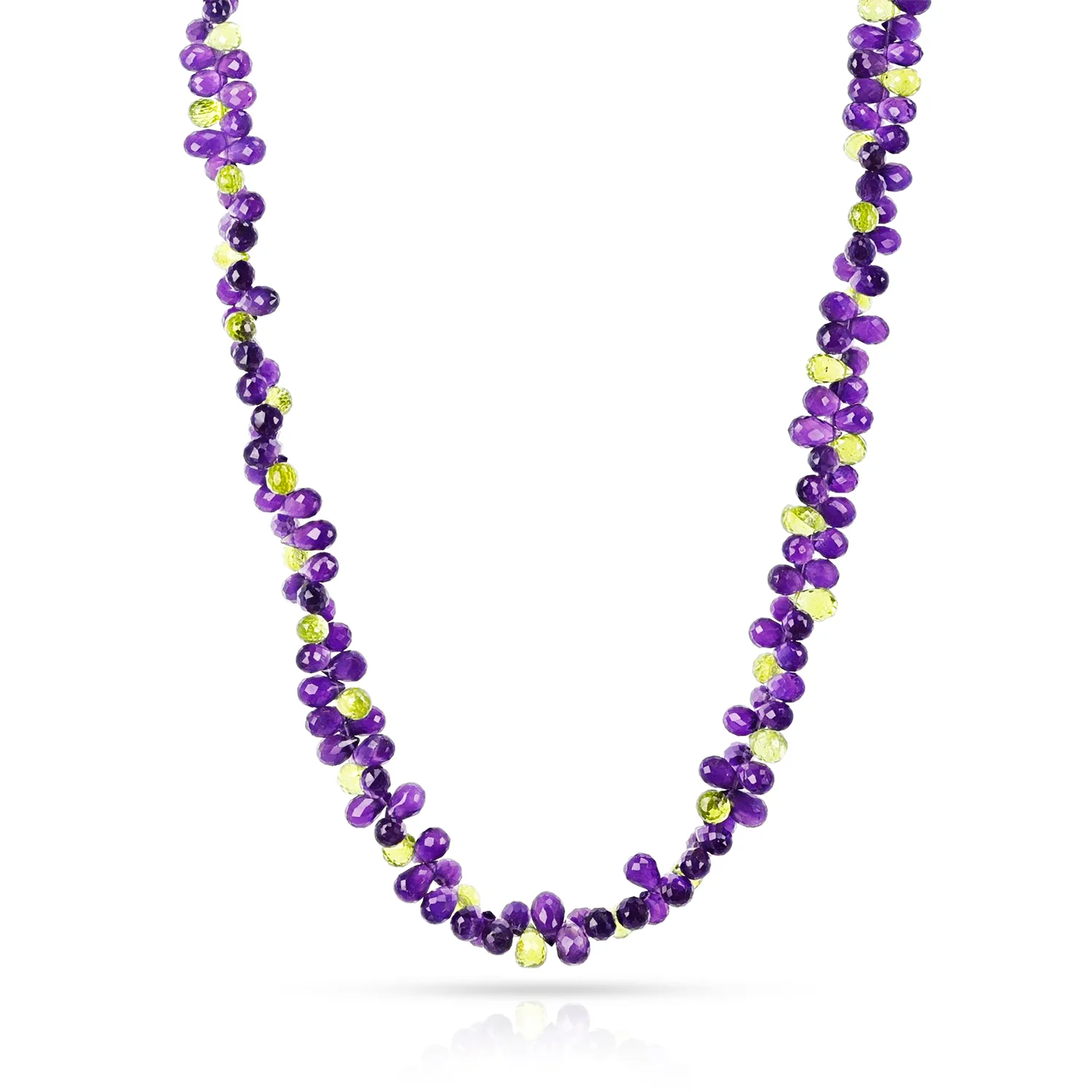 Amethyst and Peridot Briolette Beads Necklace, 14k