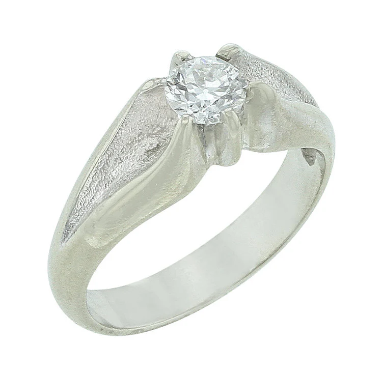 Diamond Solitaire Ring in Curved White Gold