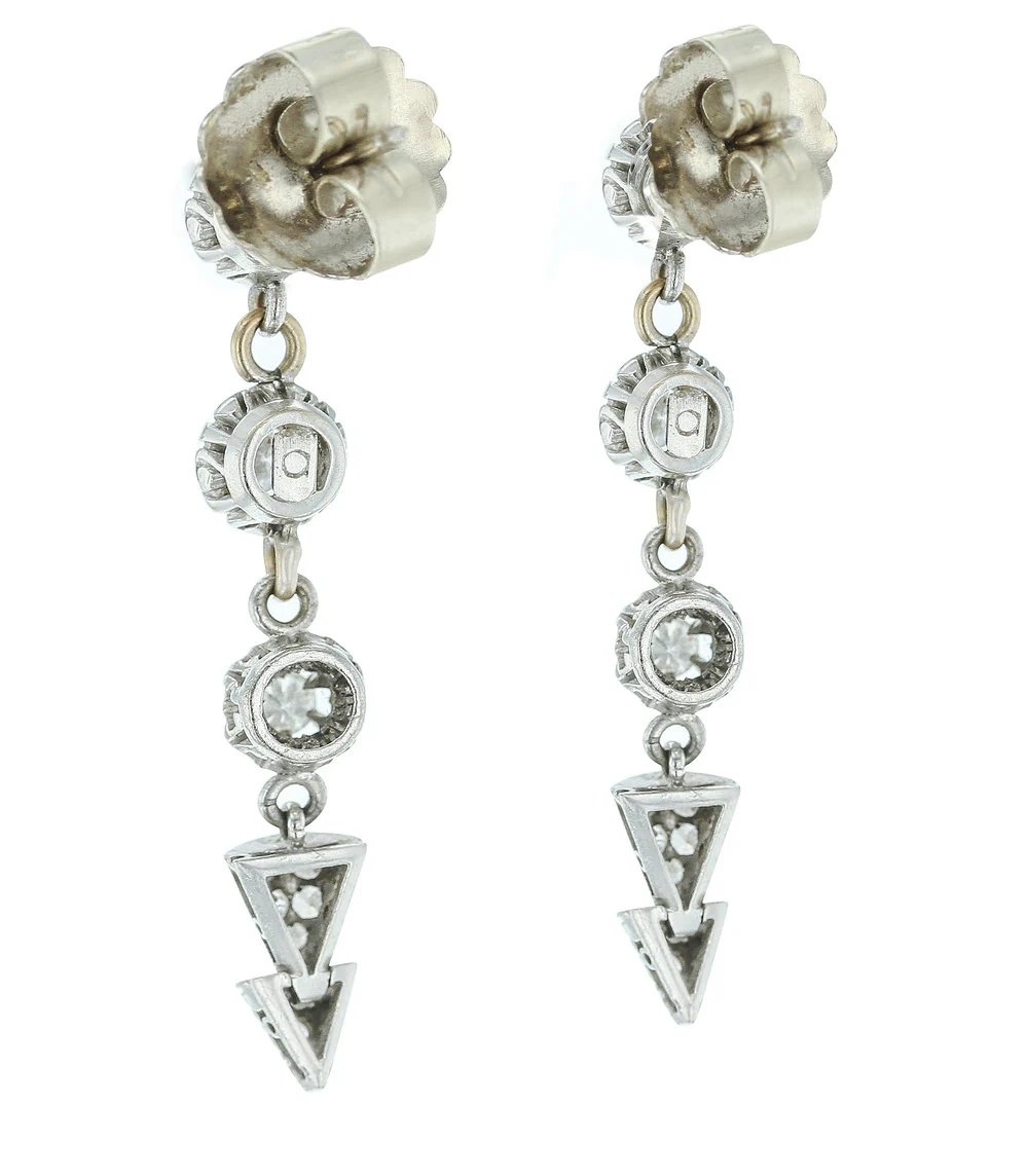 Round and Bullet Shaped Diamond Drop Earrings