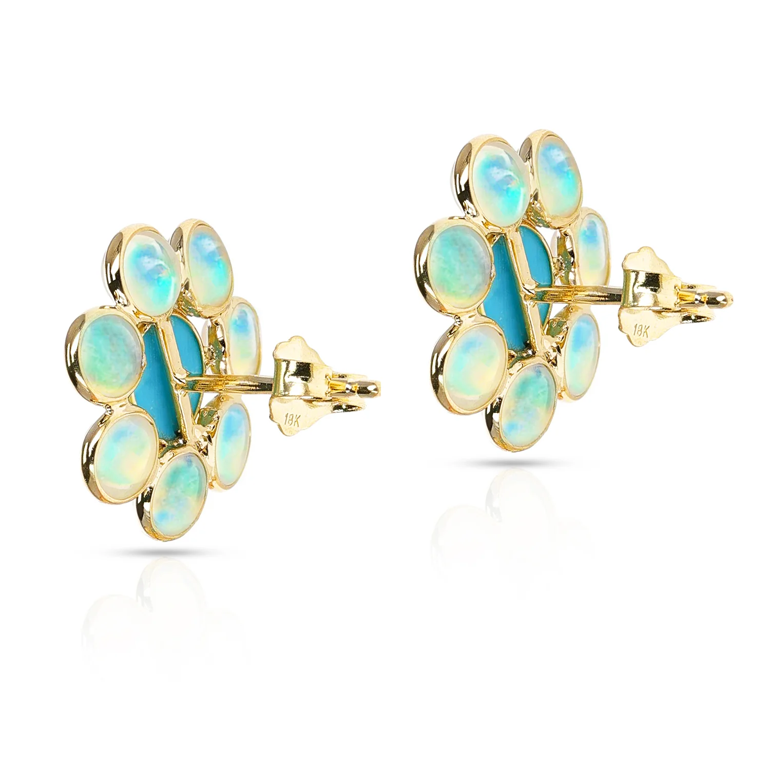 Opal and Turquoise Floral Earrings, 18k Yellow Gold
