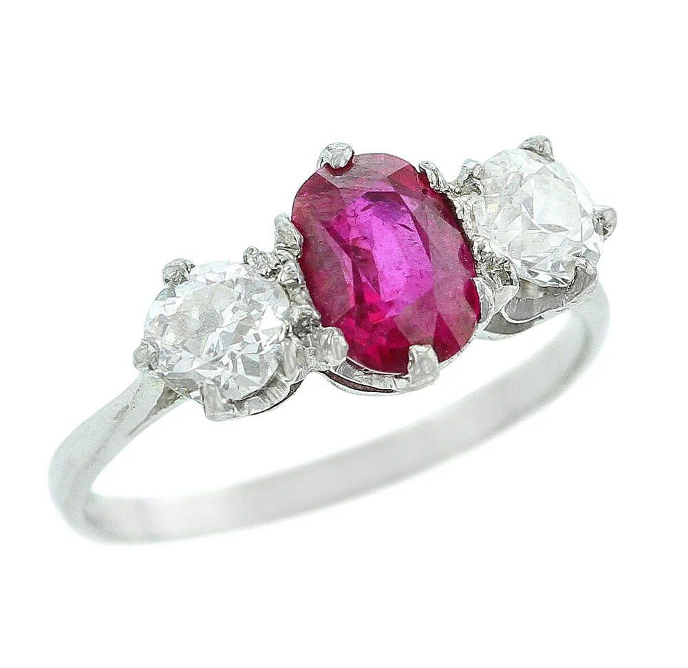 Oval Burma Ruby and Diamond Ring