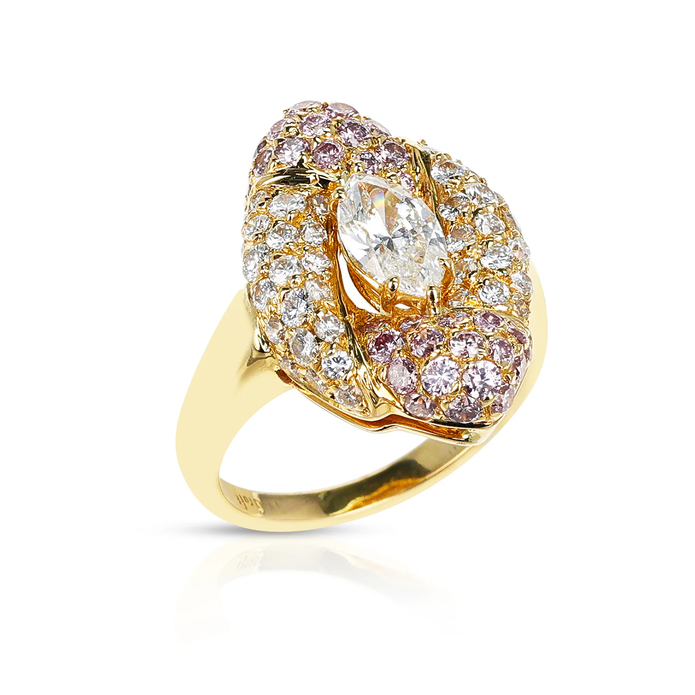 Graff GIA Certified 0.74 carat Marquise Ring with Round White and Pink Diamonds