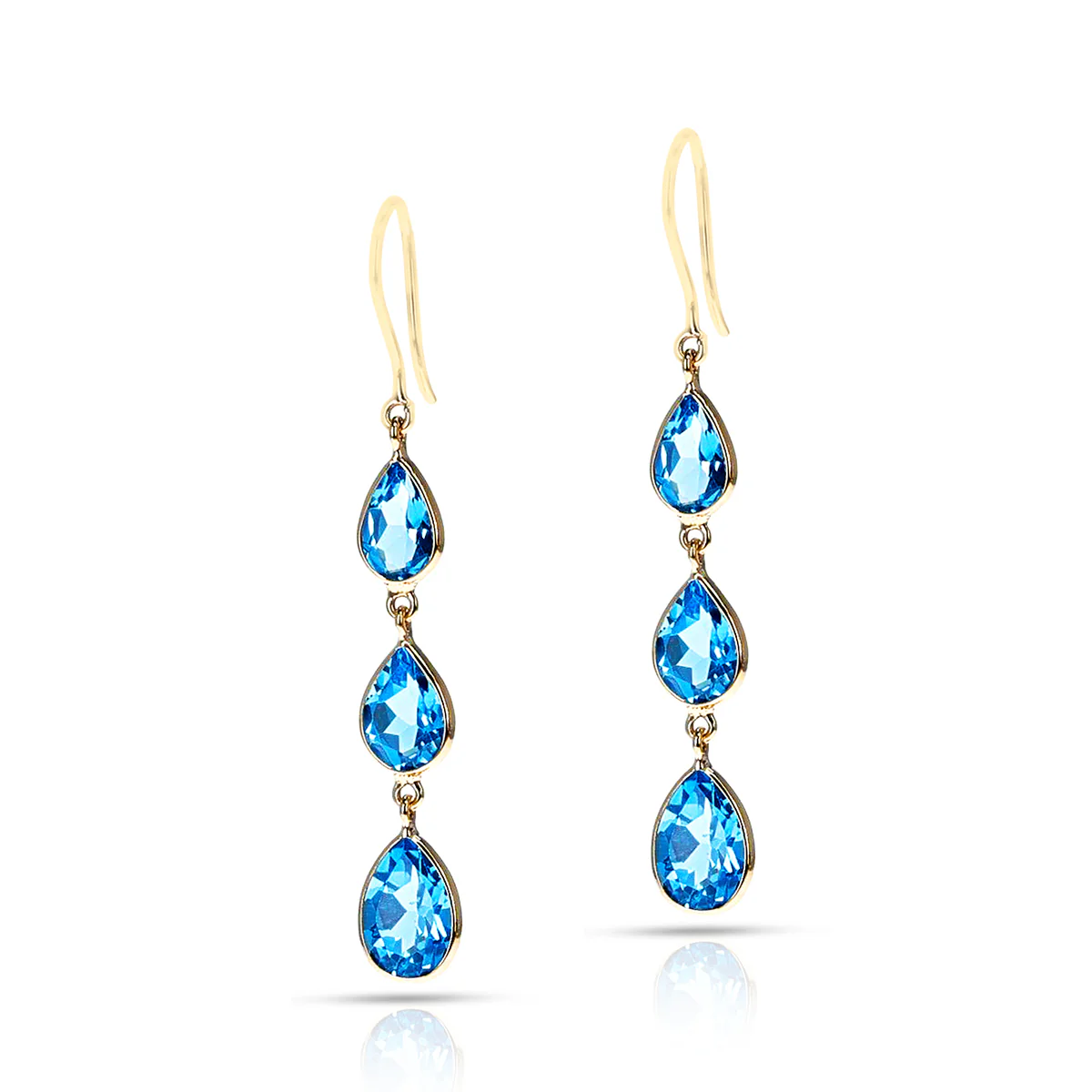 Pear Shape Blue Topaz Dangling Earrings made in 18 Karat Yellow Gold.