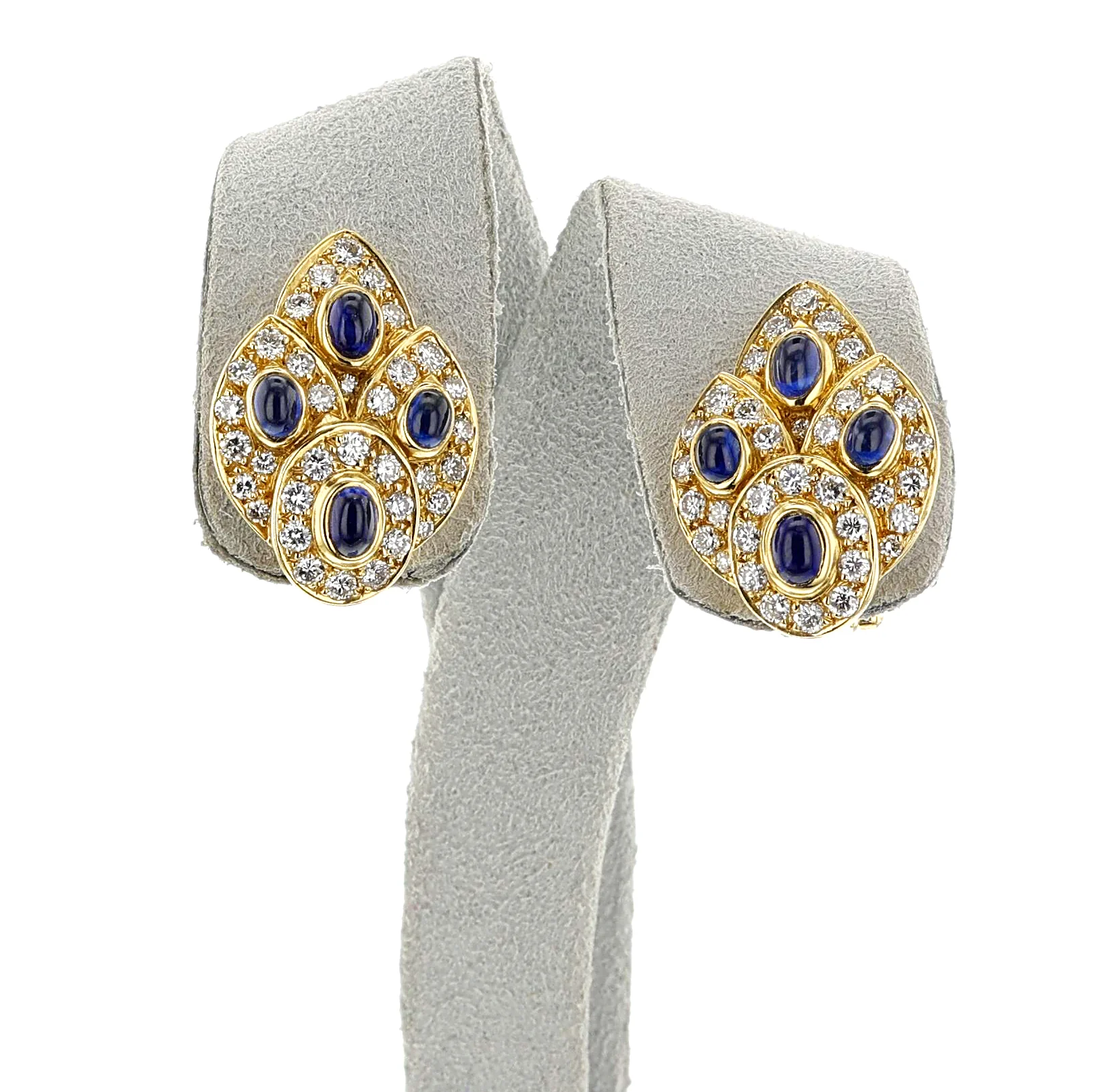 Van Cleef & Arpels Four Sapphire Cabochon and Diamond Earrings, 18k