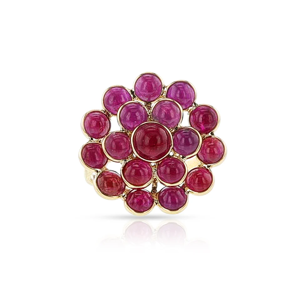 Ruby Cabochon Cluster Cocktail Floral Ring, 18k