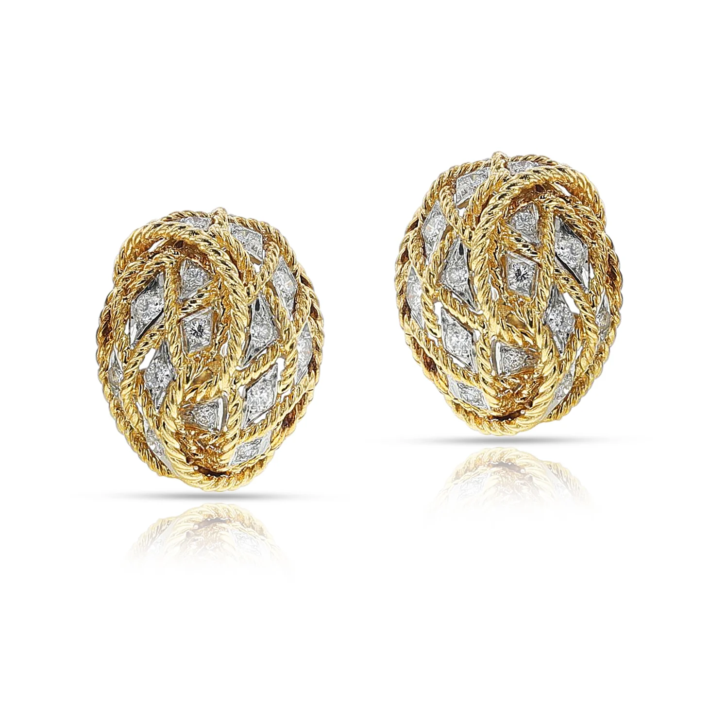 Rope-work Gold and Diamond Earrings, 18k