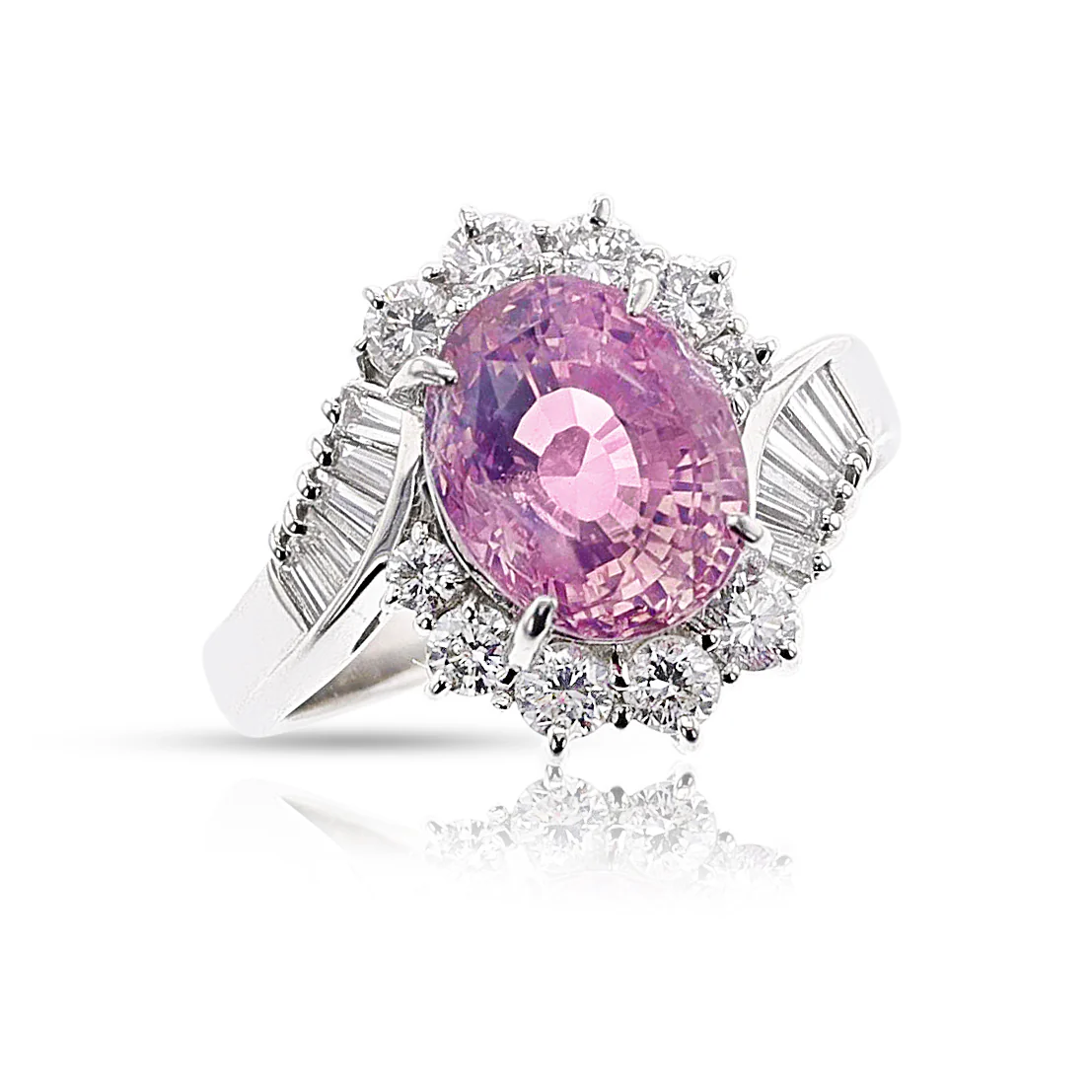 GIA Certified Unheated Ceylon Pink Sapphire and Diamond Ring, Platinum