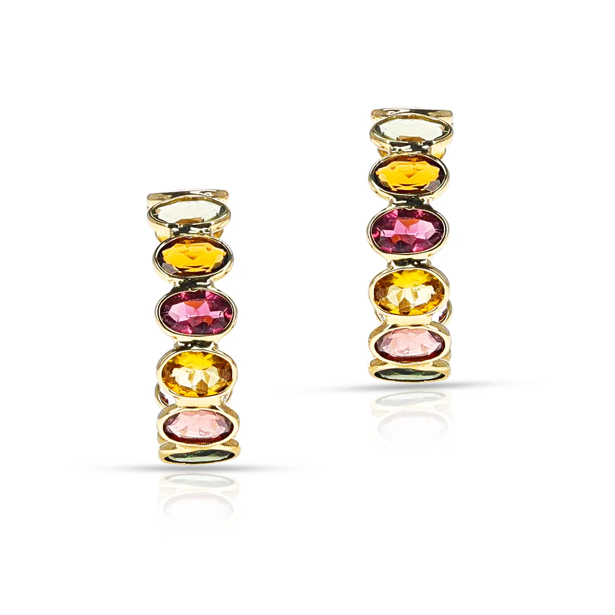Multi-Tourmaline Hoop Earrings, 18k