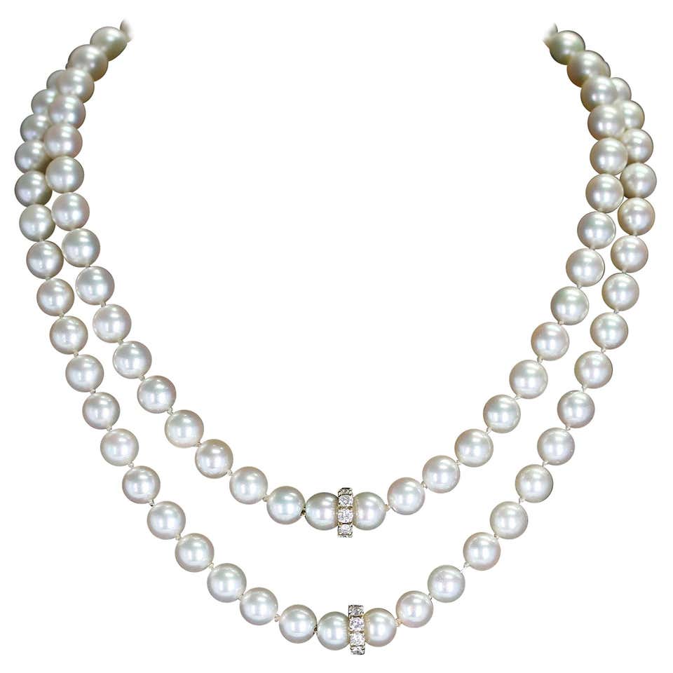 Pearl Beads Necklace with Diamond Discs