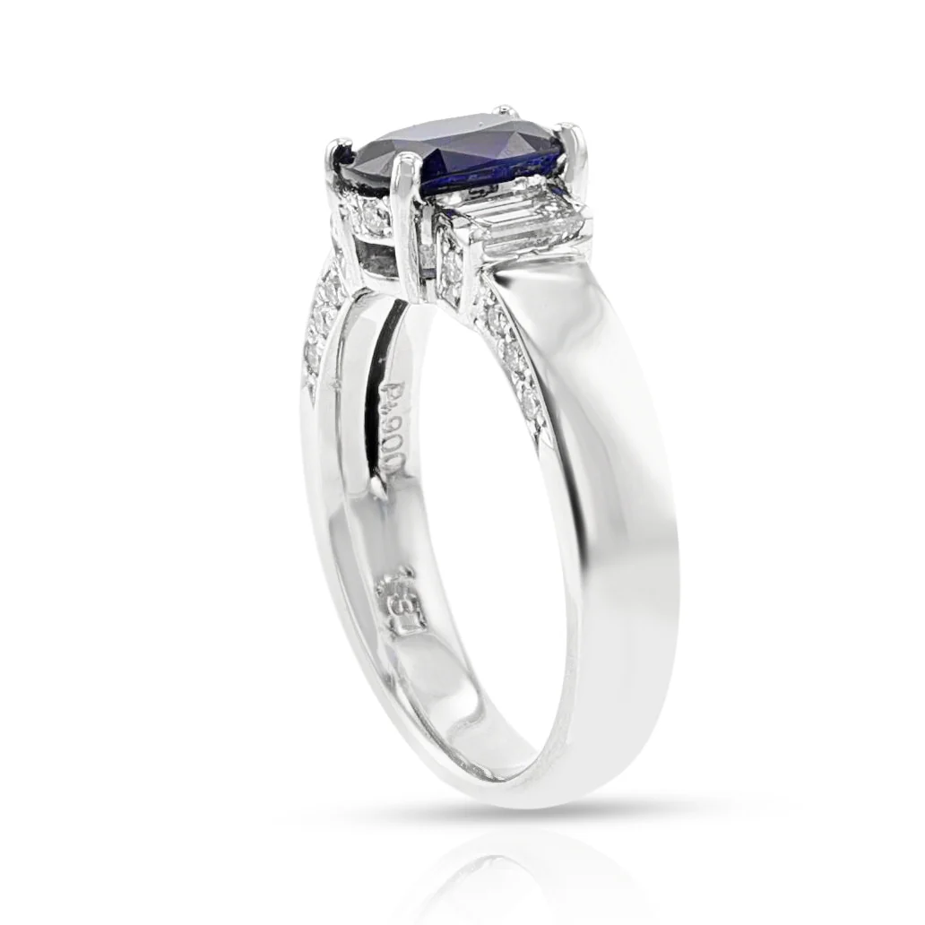 GIA Certified 1.54 ct. Unheated Burma Sapphire Ring with Diamonds, Platinum