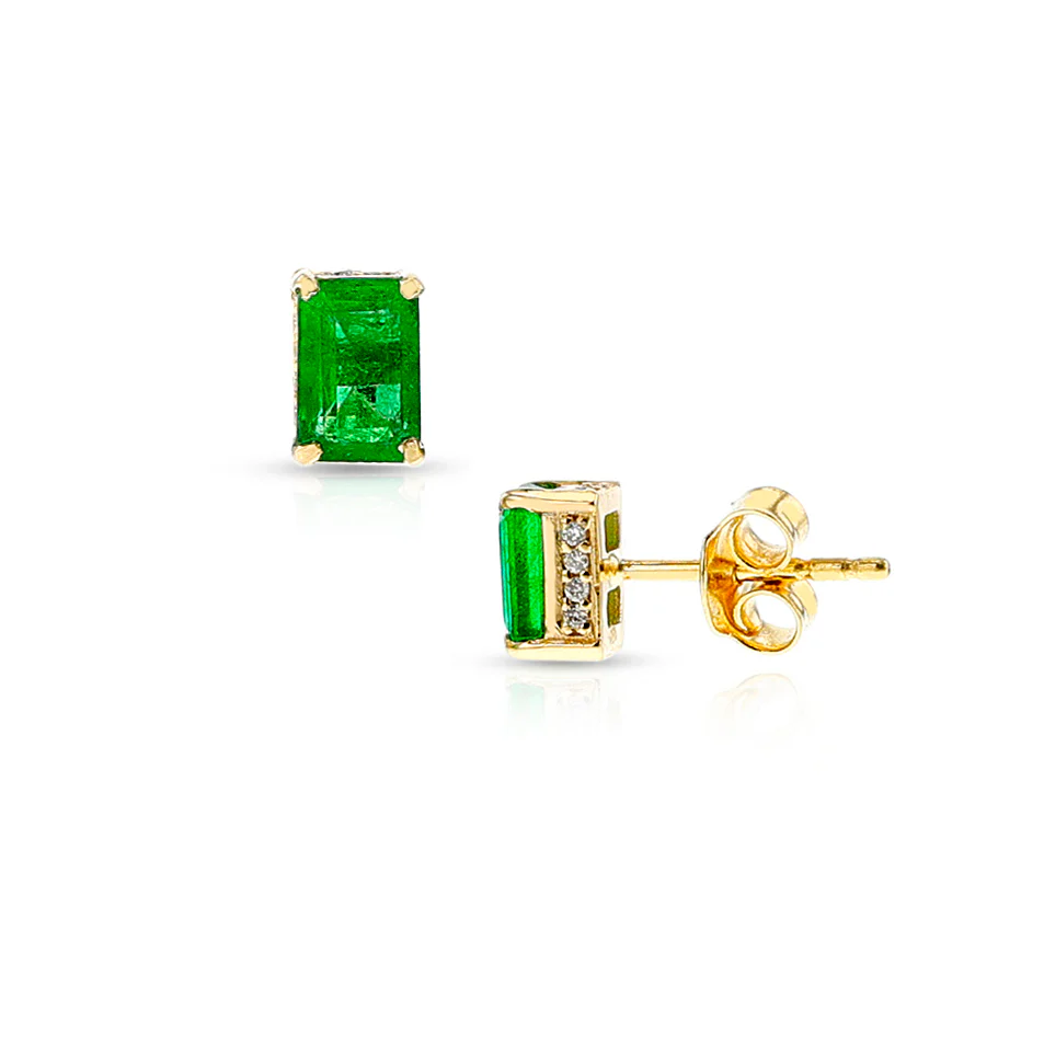 Octagonal Green Amethyst Concave and Gold-Cap Earrings, 18k