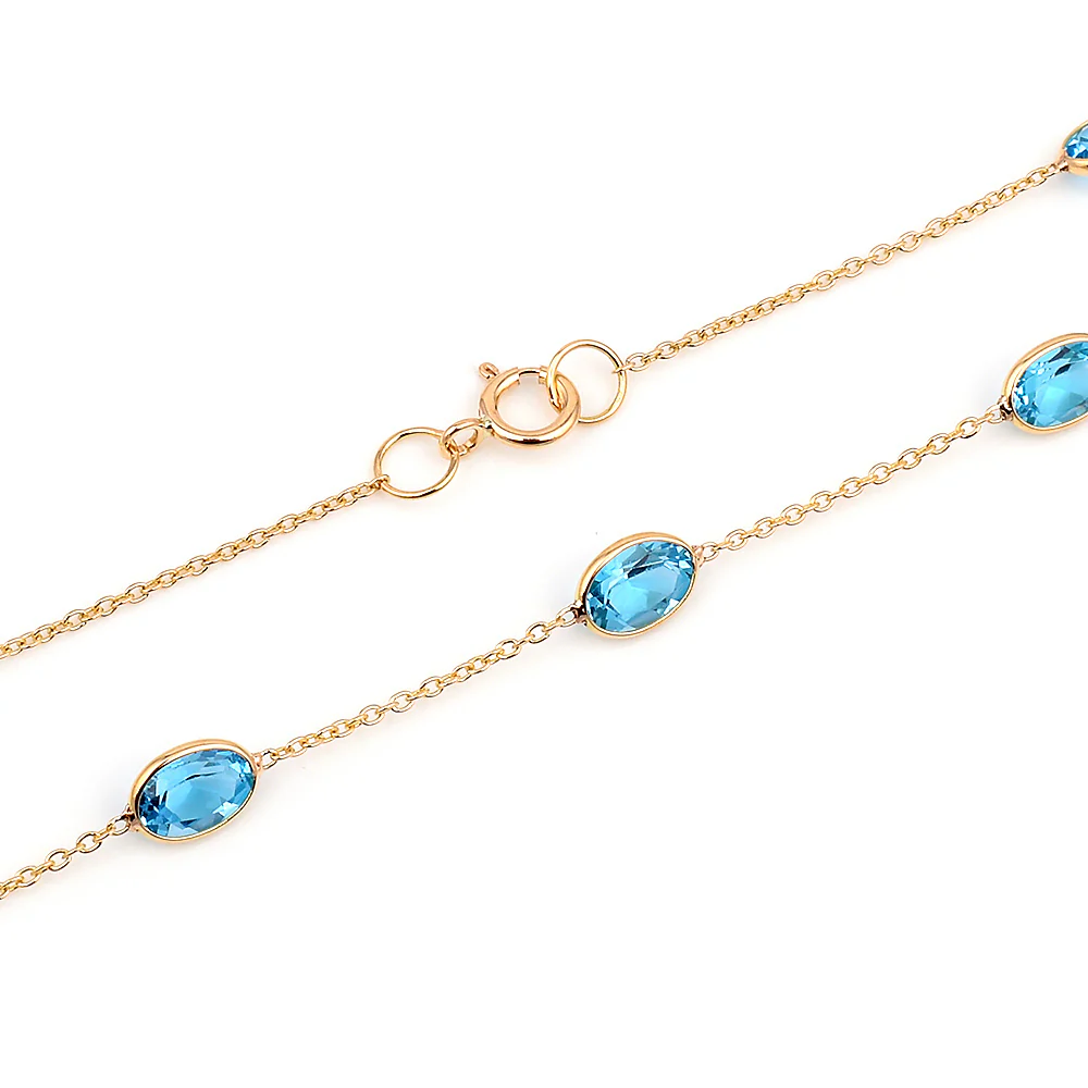 Oval 4 x 6 Blue Topaz Bezel-Set 18 Karat Yellow Gold Necklace