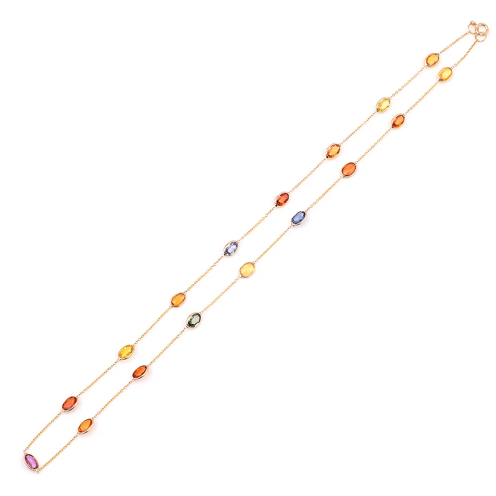 Oval Pastel Multi-Sapphire Bezel-Set Necklace, 18k Yellow Gold