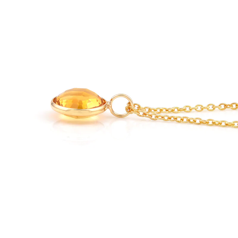 Round Semi-Precious Gemstone Pendant, 18K Yellow Gold