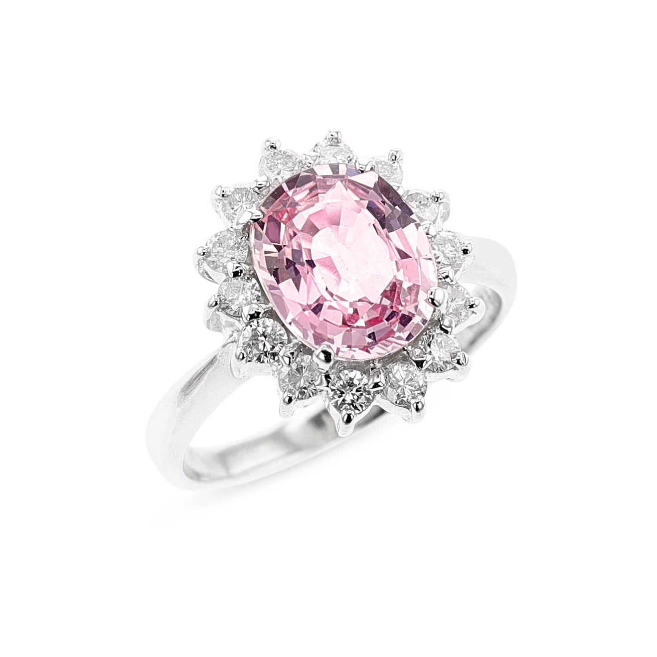 GIA Certified 2.53 Carat Natural (Unheated) Oval-Shaped Pink Sapphire and Diamond Ring, PT