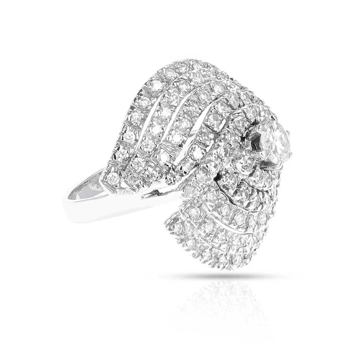 Center Round Diamond with Diamond Layered Cocktail Ring, 18k