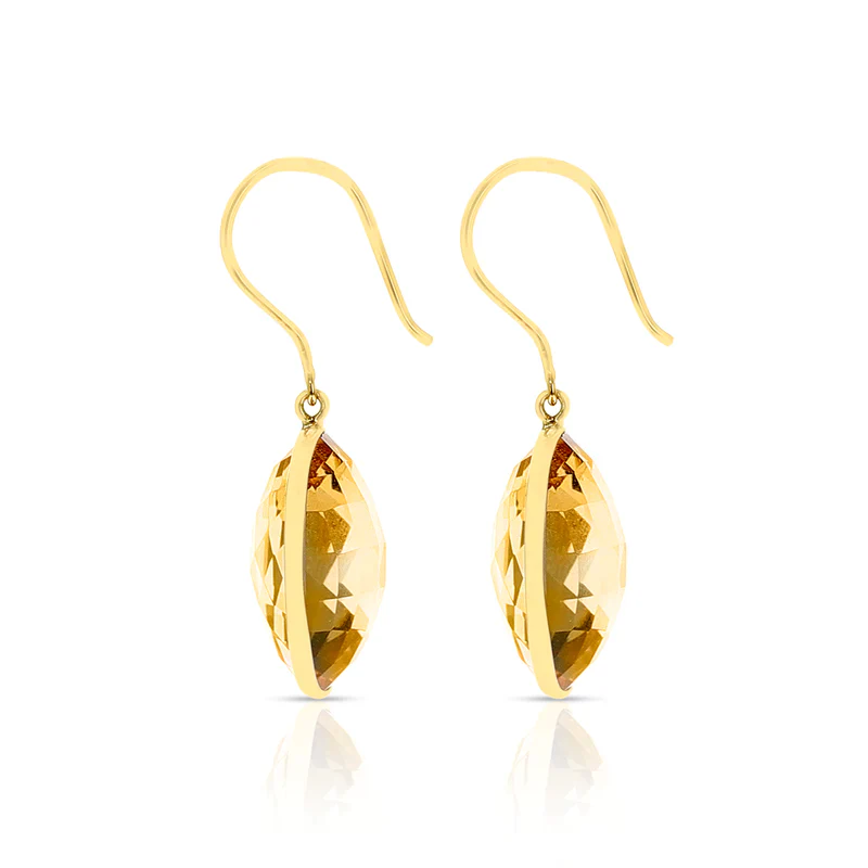Amethyst Round Shape Dangling Earrings made in 18 Karat Yellow Gold.