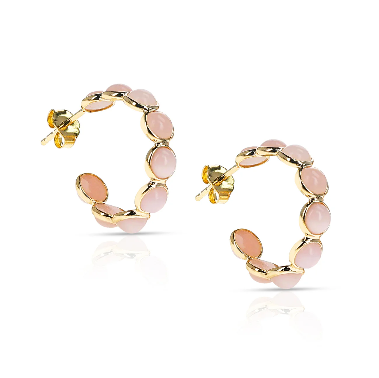 Pink Opal Cabochon Hoop Earrings, 18k