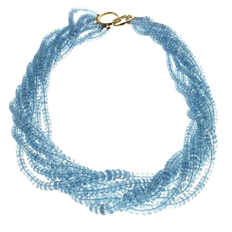 Aquamarine Beads and Yellow Gold Necklace