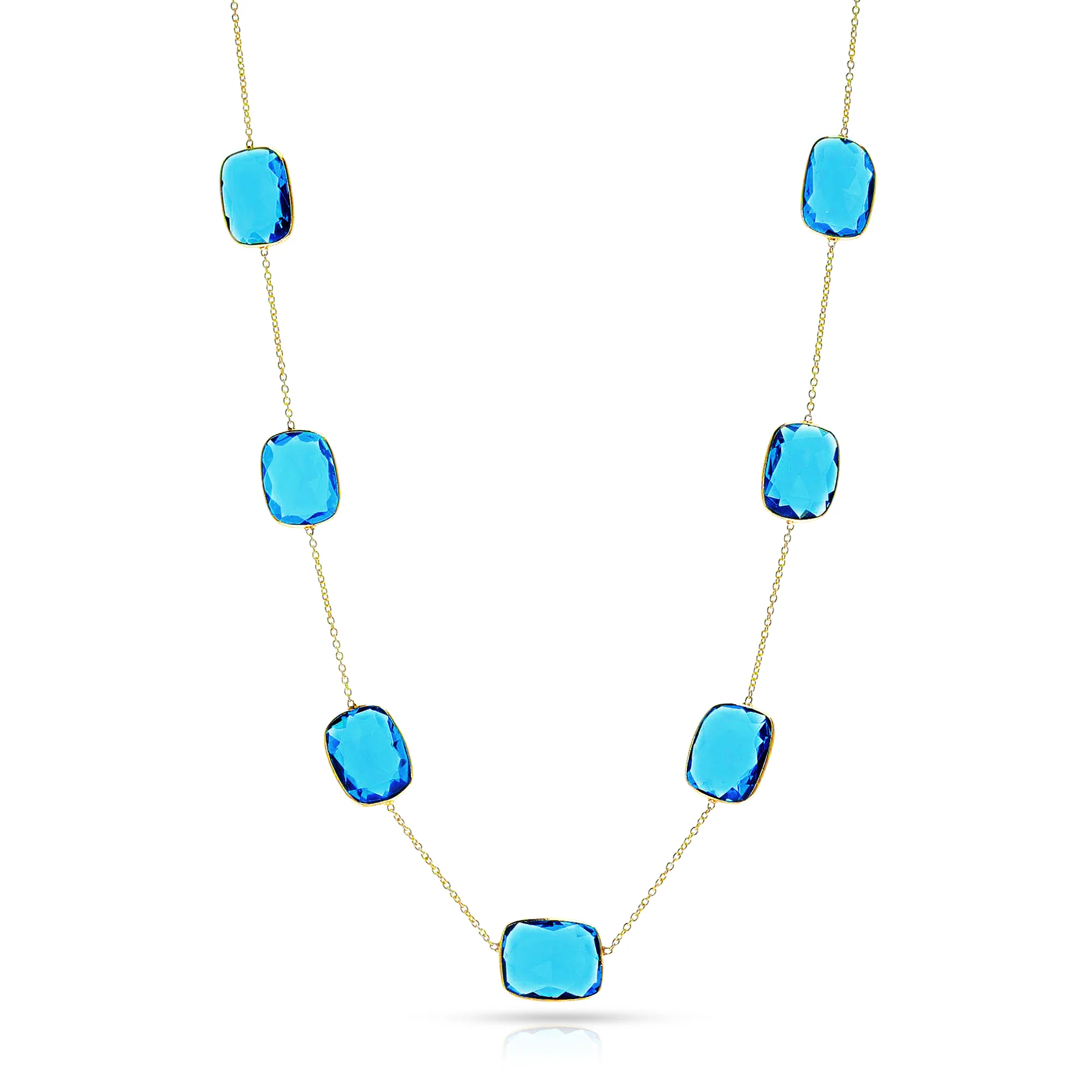 Rectangular Blue Topaz Necklace (Long), 18K