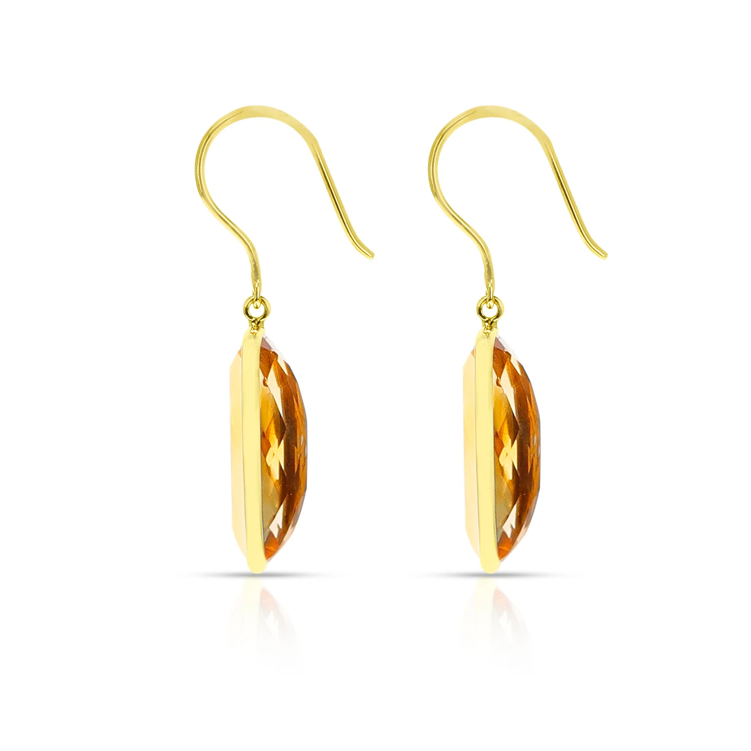 Citrine Rectangular Shape Dangling Earrings made in 18 Karat Yellow Gold.
