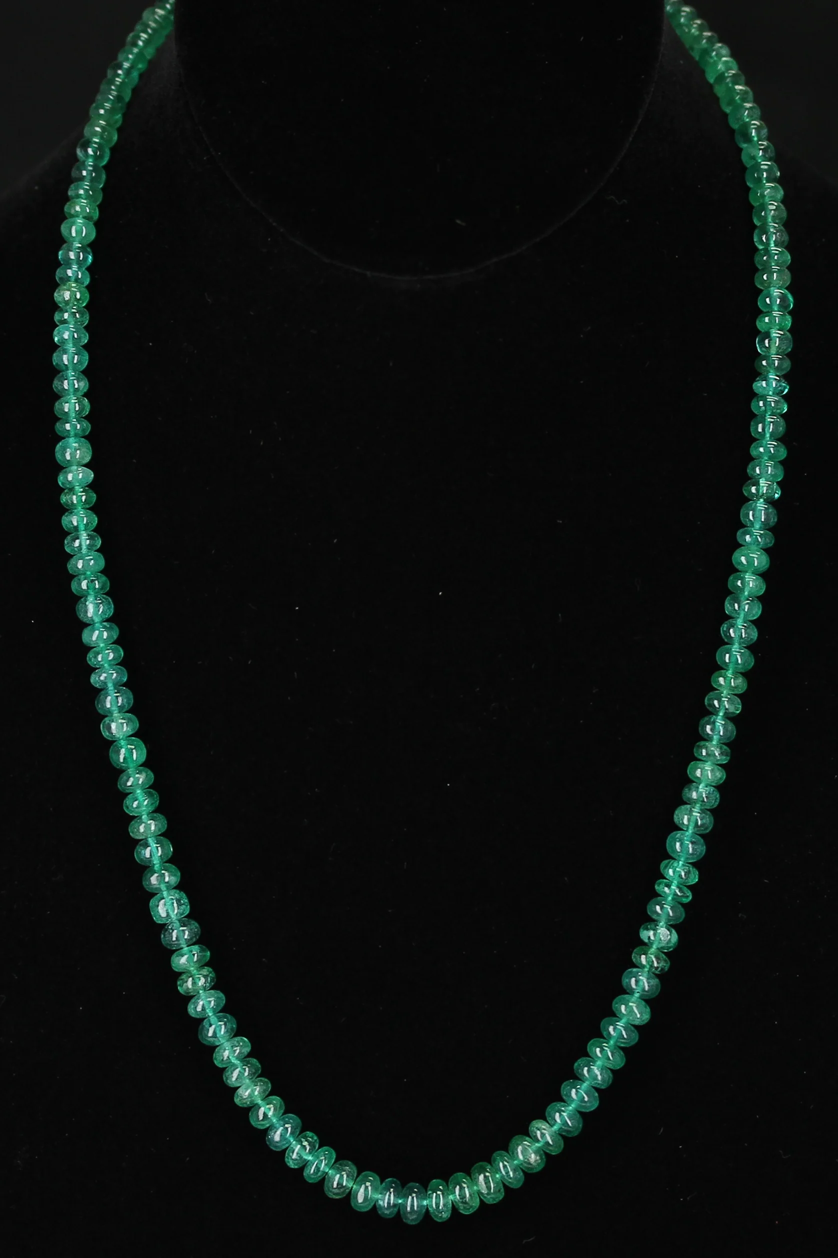 Genuine & Natural & Fine Strand of Emerald Plain Beads Necklace, 14K Yellow Gold