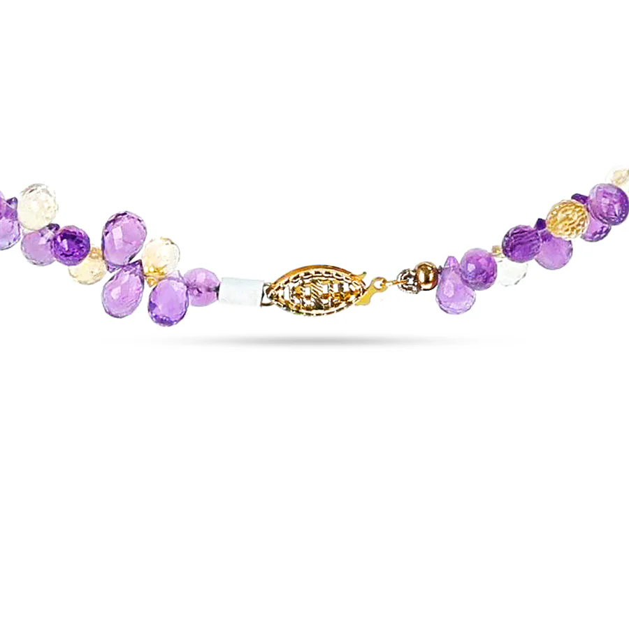 Citrine and Amethyst Briolette Beads Necklace, 14k