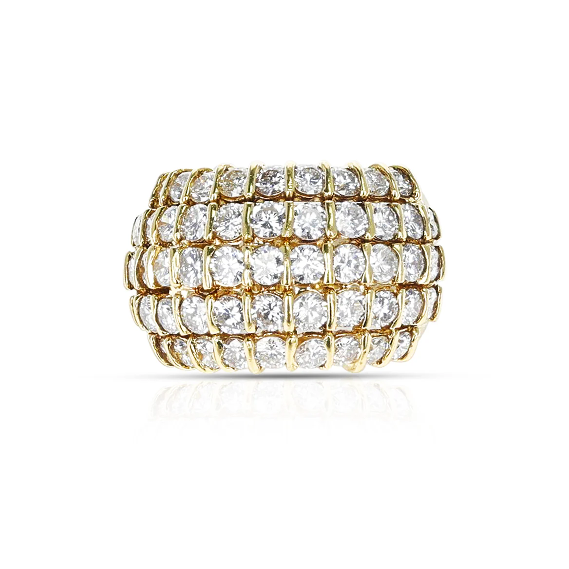 5 carats Five Row Round Diamond Bombe Cocktail Ring, 18K