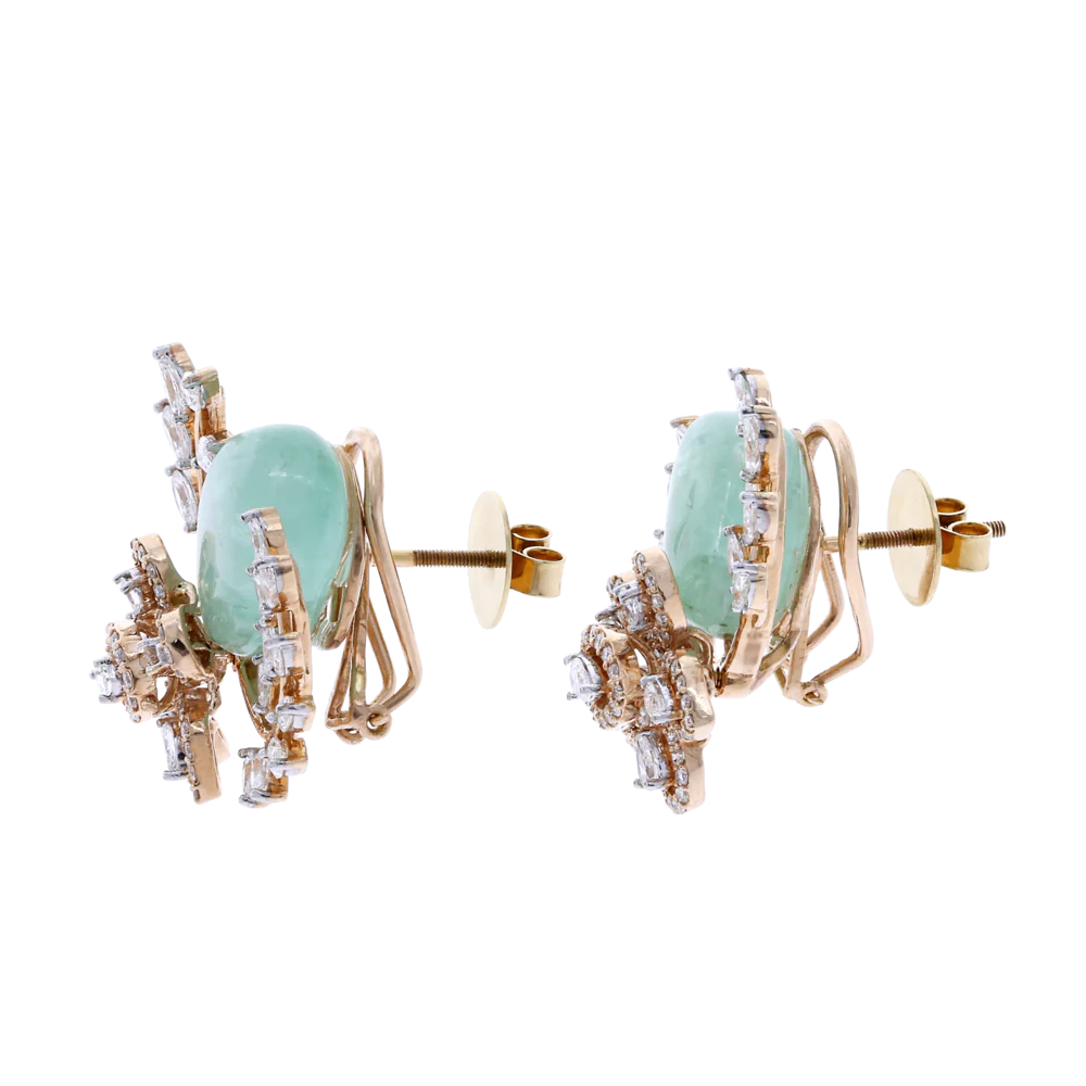 Emerald and Diamond Floral and Leaf Earrings, 18K Gold