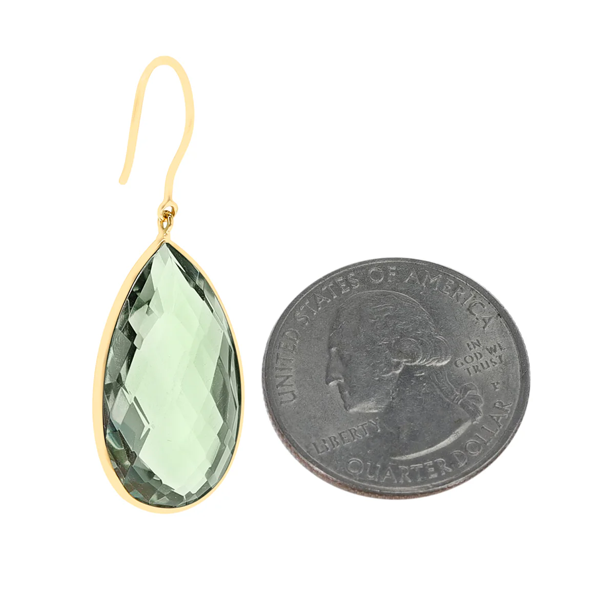 Green Amethyst Pear Shape Dangling Earrings made in 18 Karat Yellow Gold.