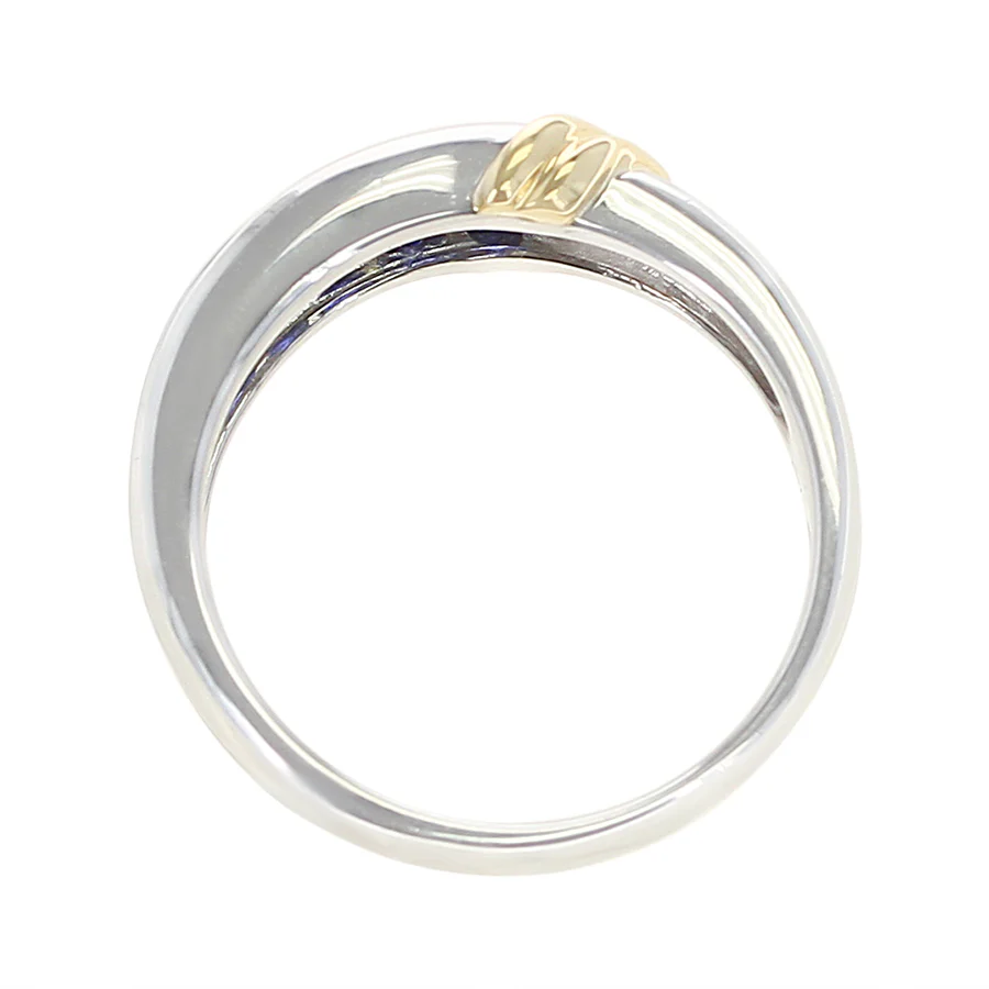 Sapphire and Diamond Channel Invisible Set Wedding Band with Two Yellow Gold Linings, Platinum