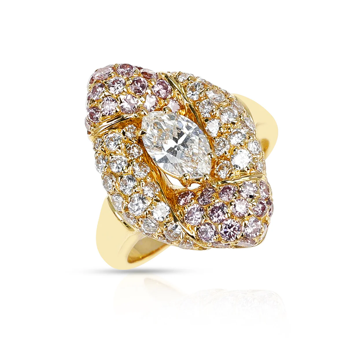 Graff GIA Certified 0.74 carat Marquise Ring with Round White and Pink Diamonds