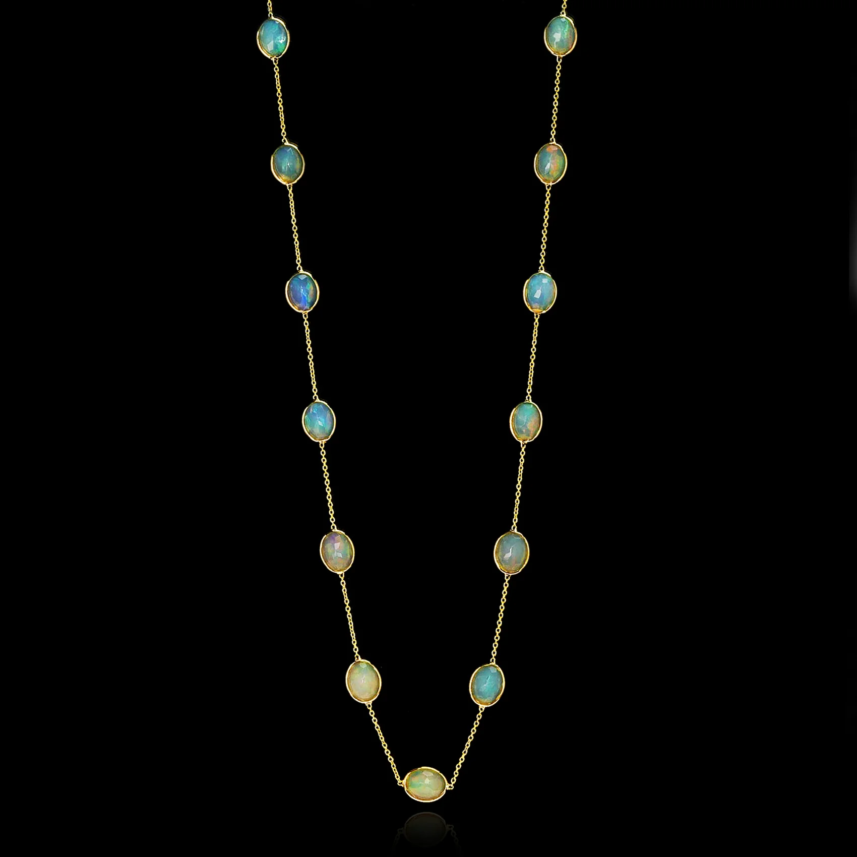 Oval Opal Rose-Cut Necklace, 18k Yellow Gold