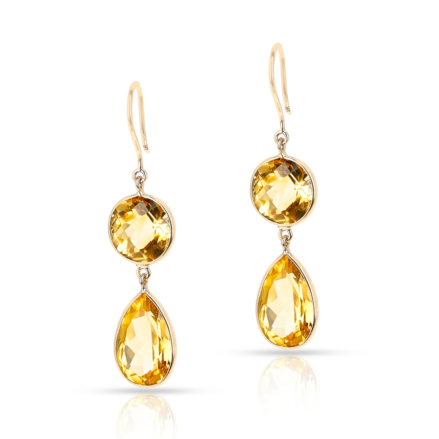Citrine Round and Pear Shape Dangling Earrings made in 18 Karat Yellow Gold.