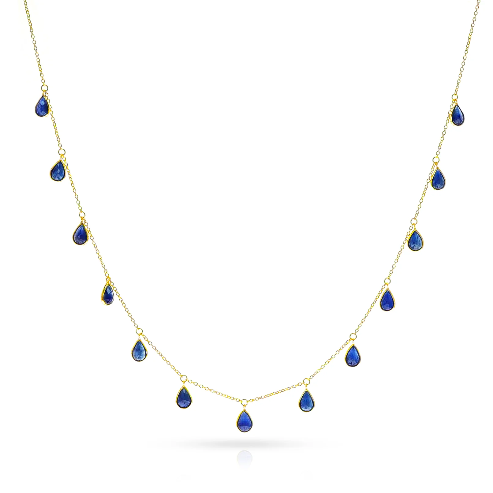 Pear Sapphire Drop Necklace, 18K