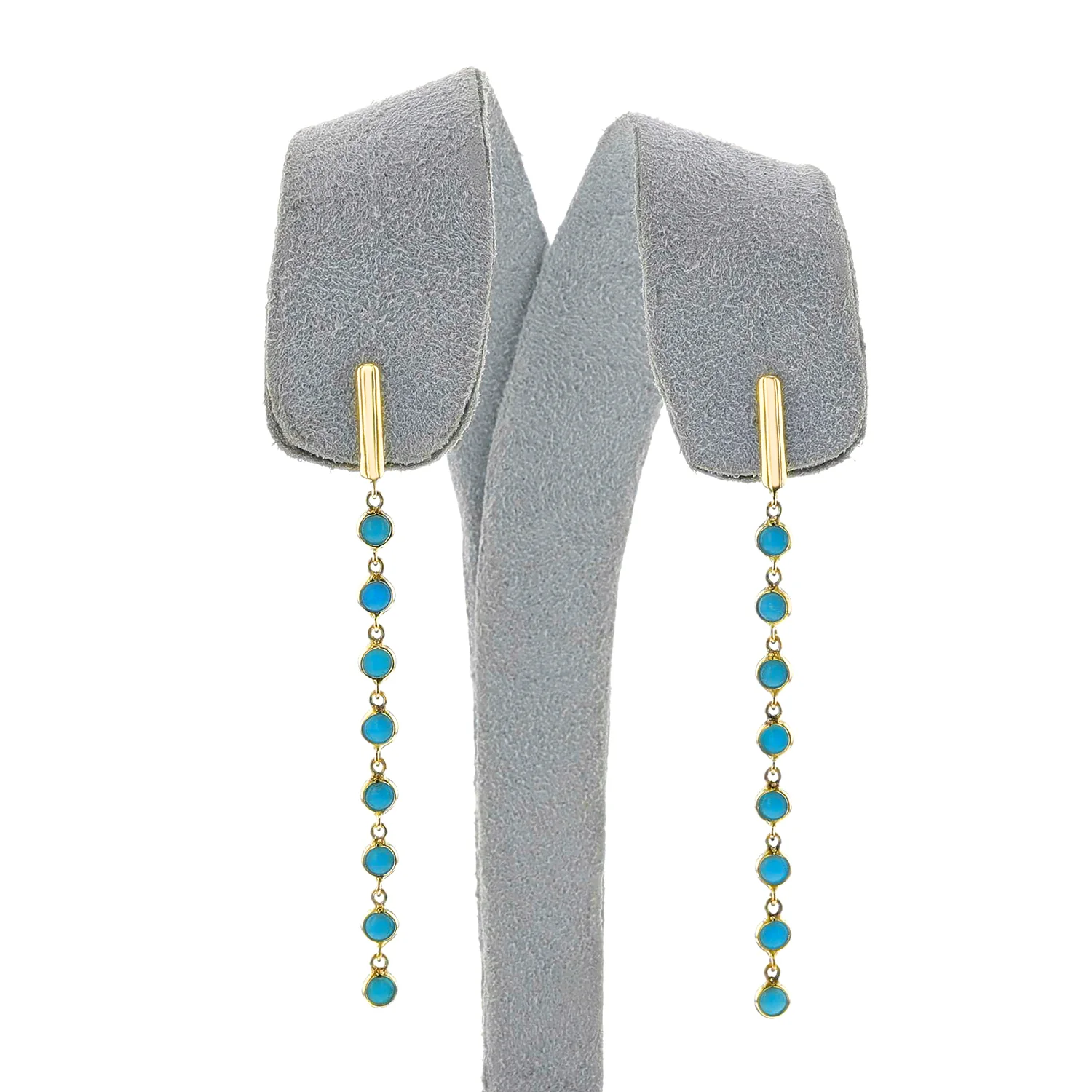 Turquoise Cabochon Dangling Earrings, 14k